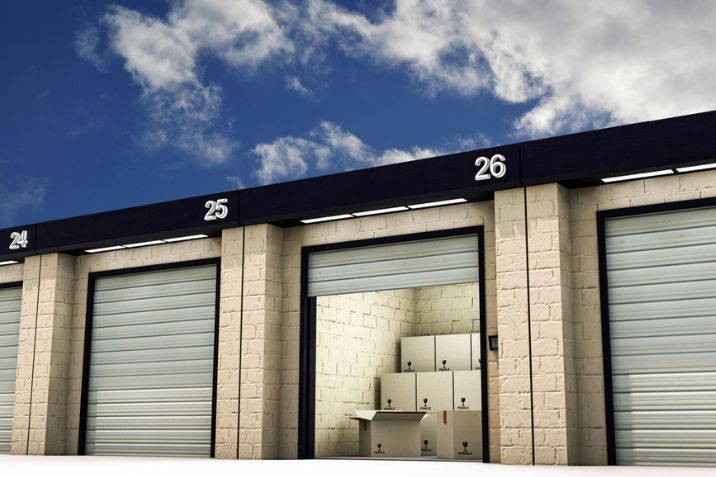 self storage with many cardboard boxes inside