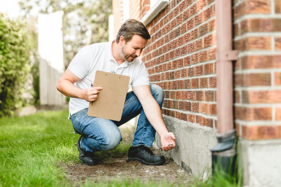 The inspector or engineer is checking the building structure and house