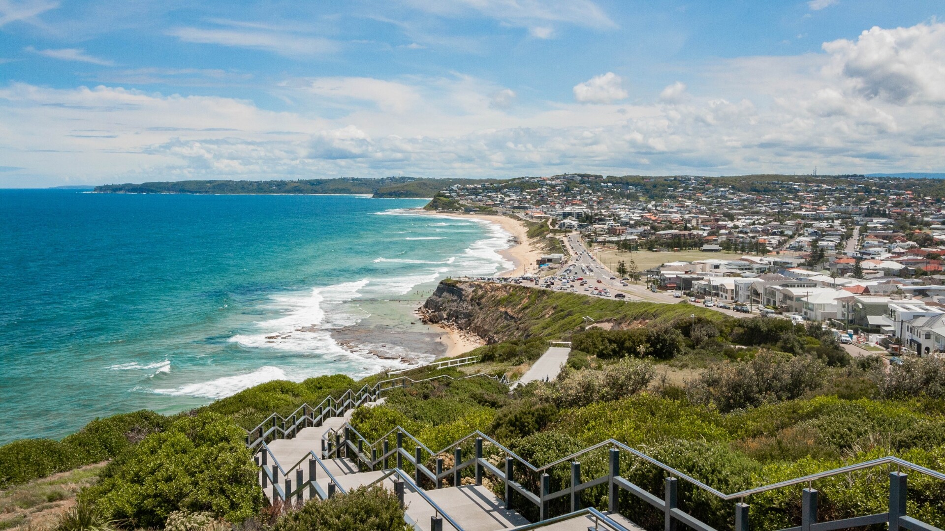 Aerial view of Newcastle harbor city in Australia