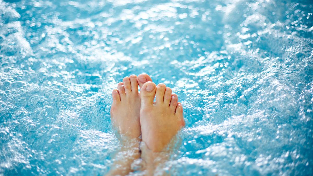 feet soaked on hot tub
