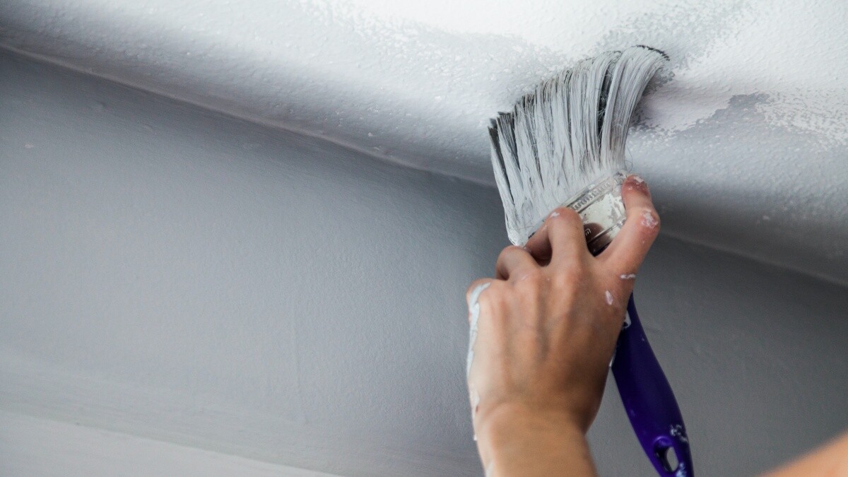 hand holding brush painting ceiling