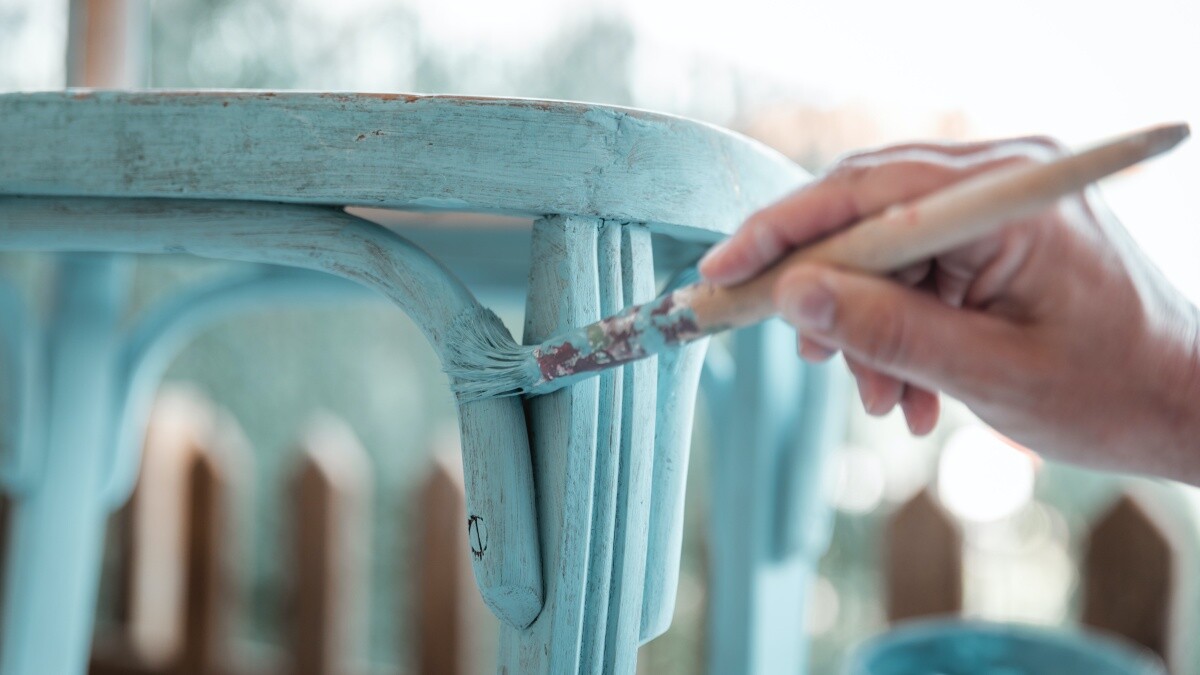 furniture painting using powder blue paint