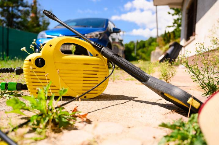 yellow battery-operated pressure washer