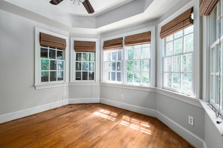 brown window blinds matching the floor
