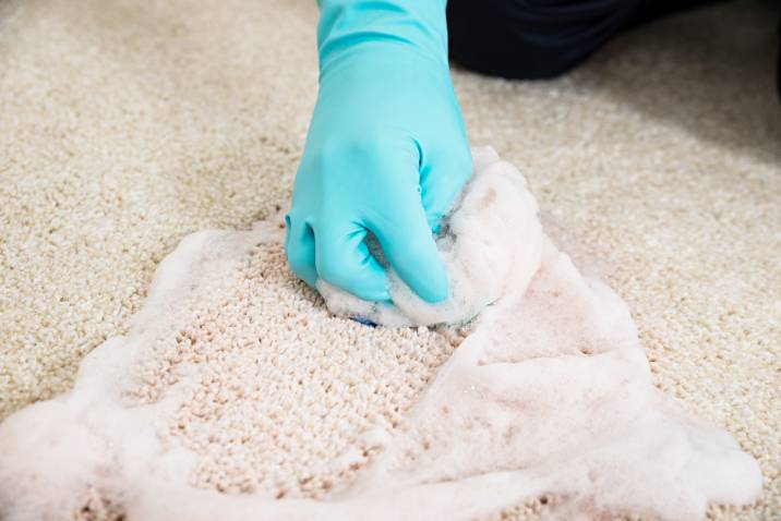 cleaning a rug with detergent