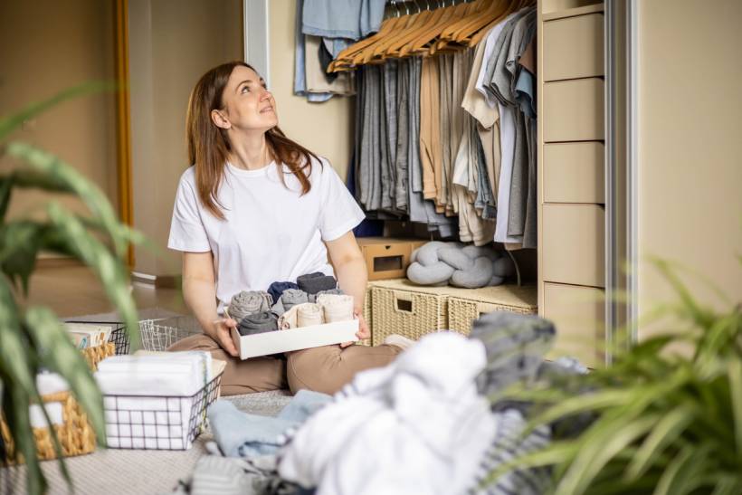 how much does decluttering cost - Closet decluttering with folded garments and hanging clothes