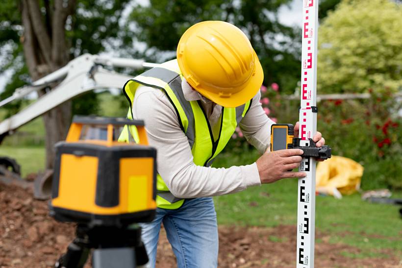 how much does a garden designer cost - Land surveyor measuring ground levels with surveying equipment for a garden landscaping project