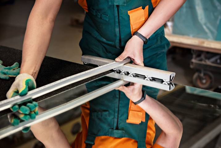 a man cutting a mirror