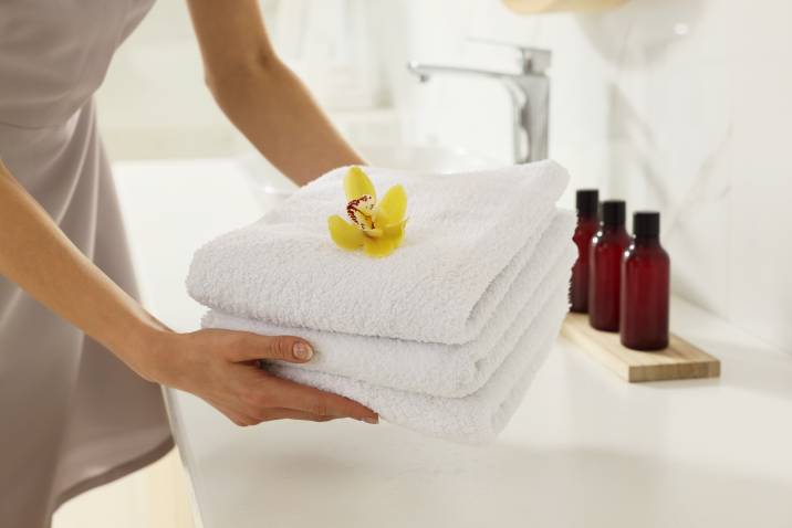 chambermaid holding fresh towels