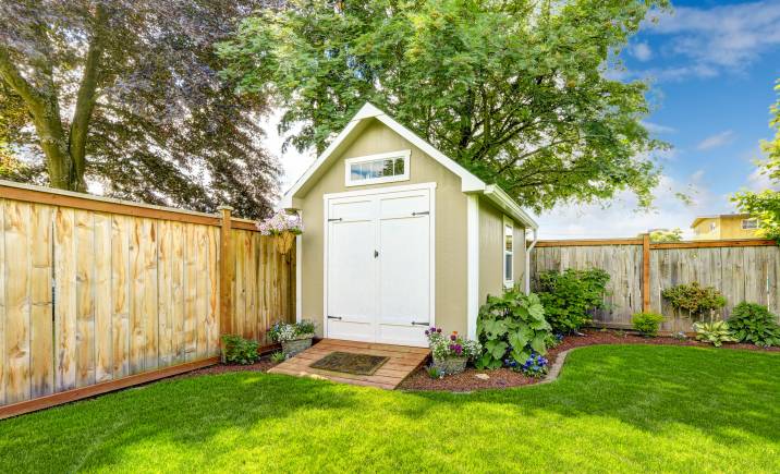 Shed in backyard garden