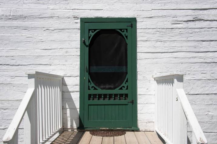green vintage door with screen