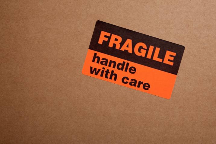 Moving box with “fragile” sticker