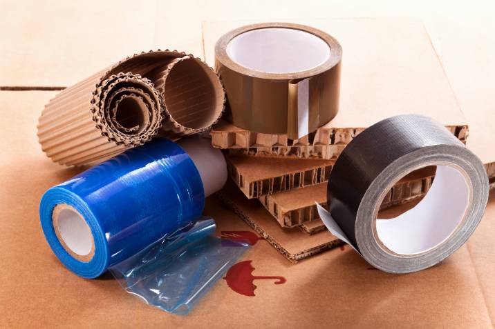 cardboard and duct tape for packing kitchen items