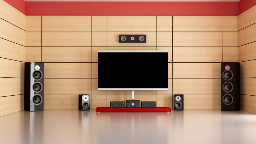 Soundbar vs surround sound - Home theater system with widescreen HDTV and surround sound system