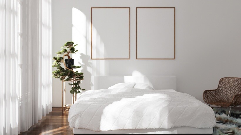 Double bed vs queen bed vs king bed - Scandinavian style bedroom with a double bed