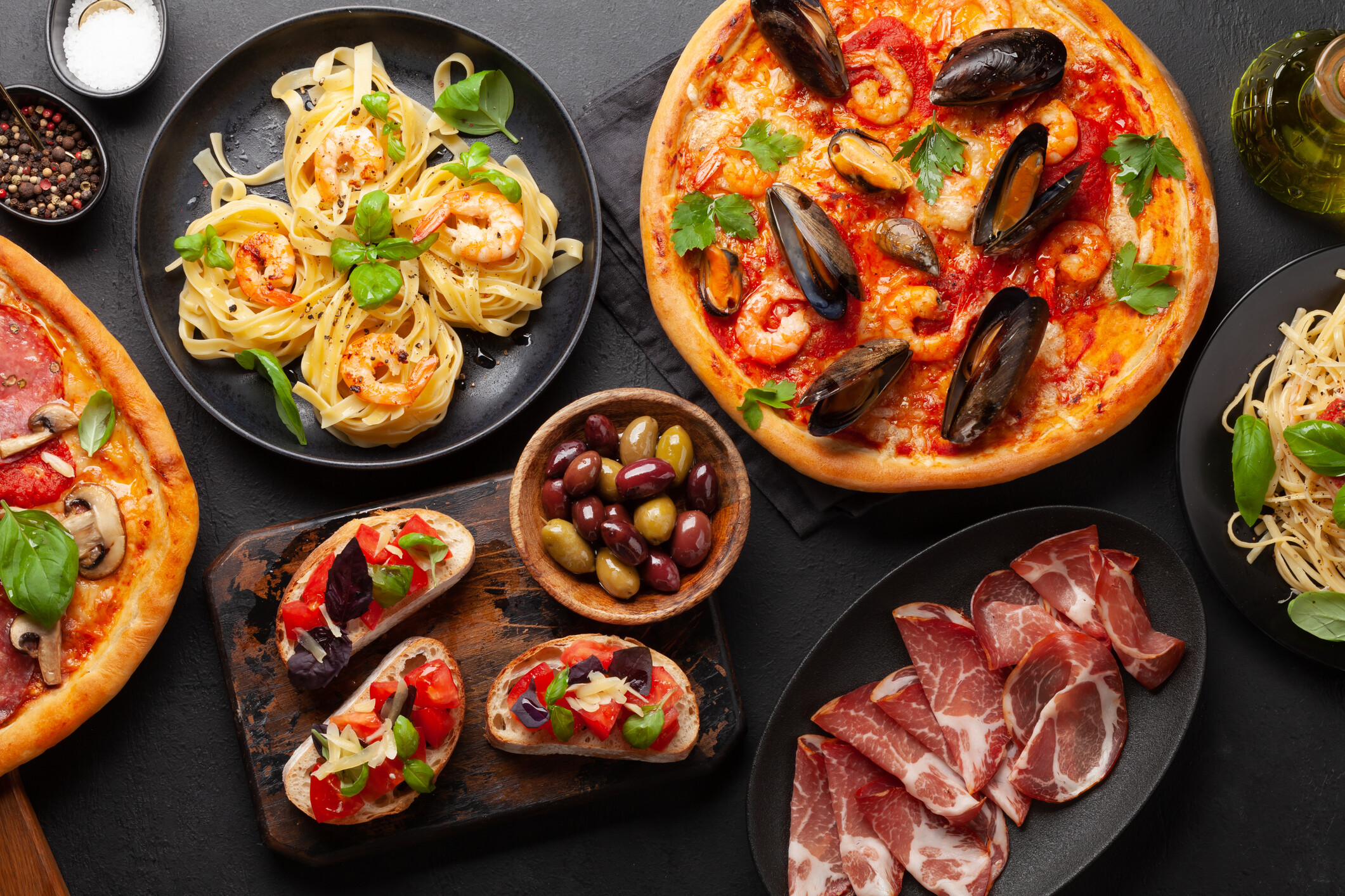 An Italian food spread ready to be delivered.