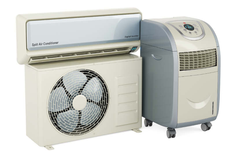 Air conditioner installation cost - A split air conditioning system next to a portable air conditioner.