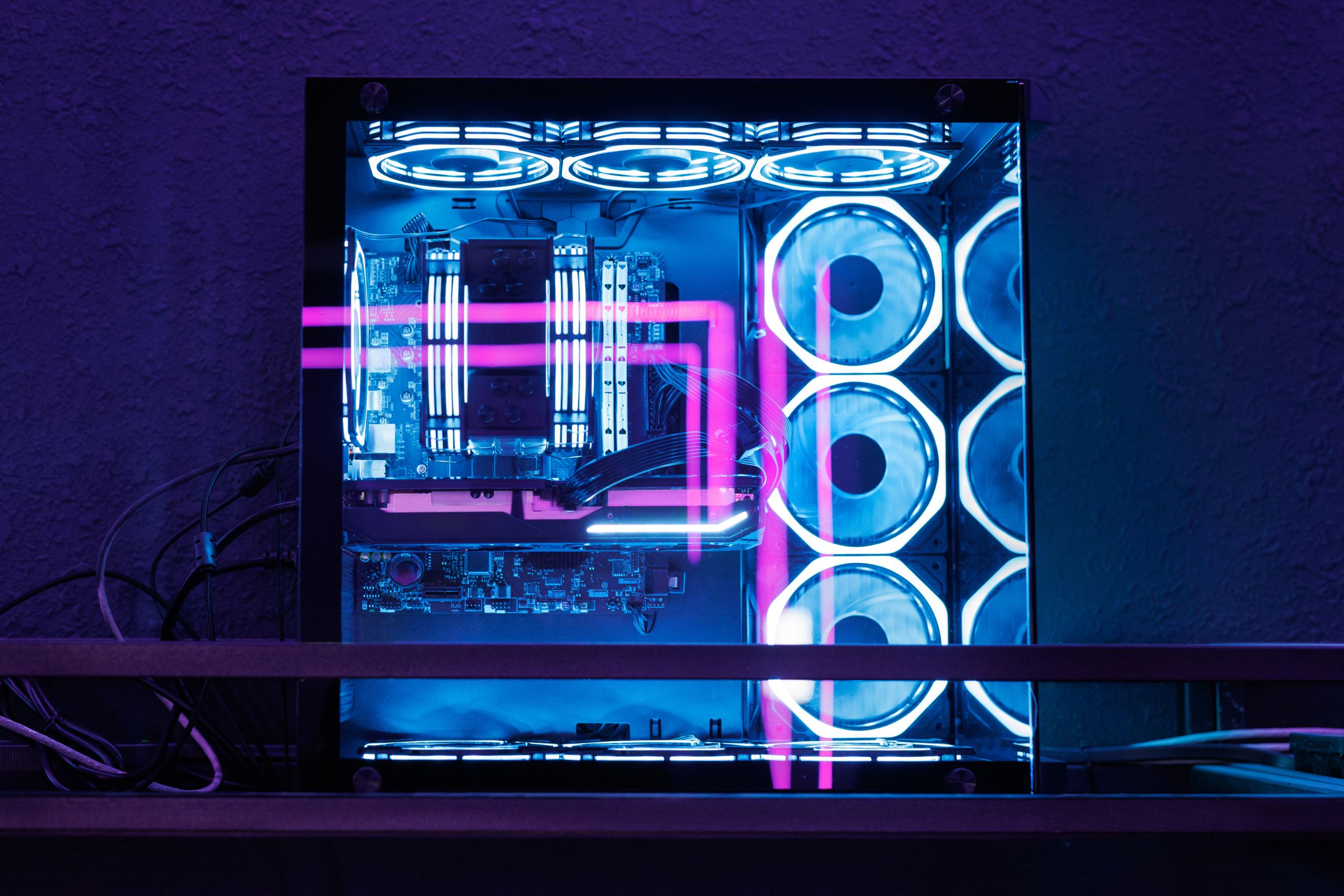 Professional gaming PC with a headset in the computer club for gamers symbolizing gaming pc builder near me.