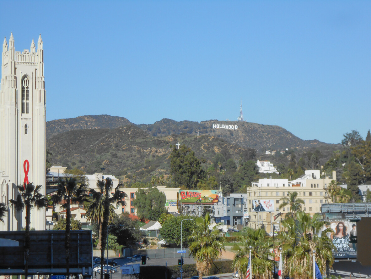 View of the Hollywood Hills and Hollywood sign in Los Angeles, California