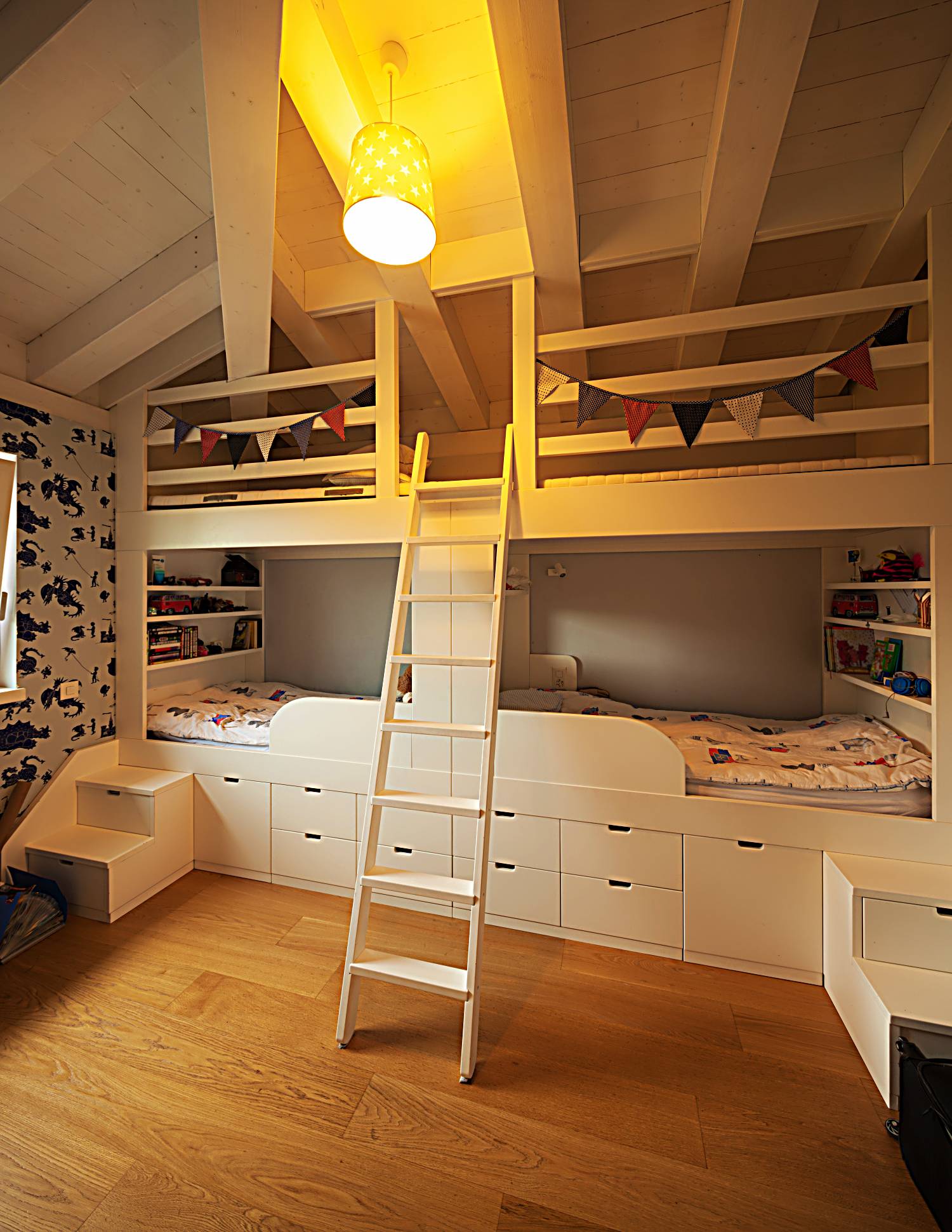 kids themed bedroom with loft bed