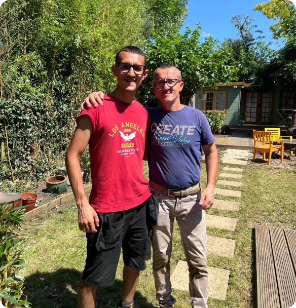 Leonardo and Domenico Musceo in front of a garden